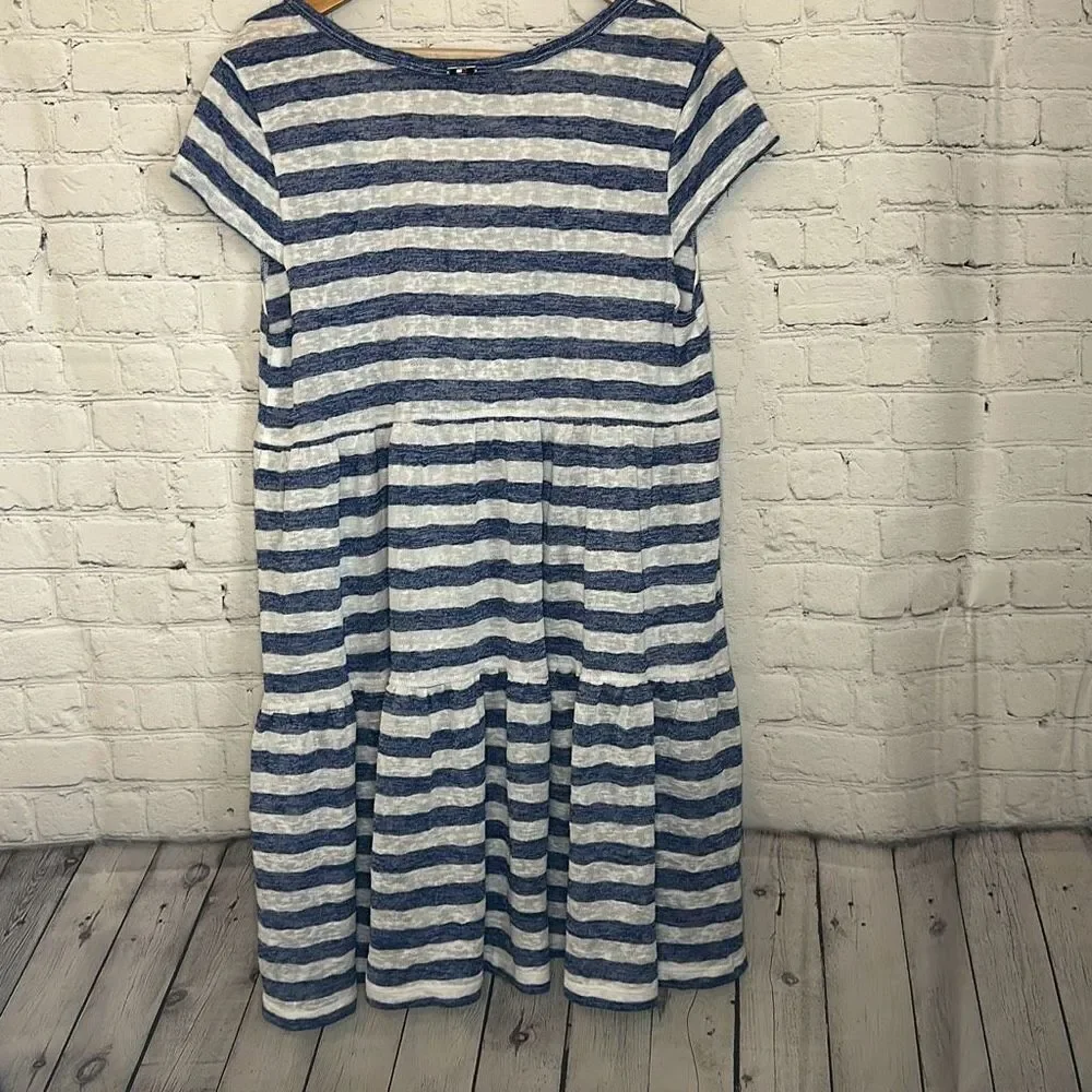 Tommy Hilfiger GRAY/BLUE STRIPES Wide Stripe Cap‎ Sleeve Dress Cover-up, US L/XL
